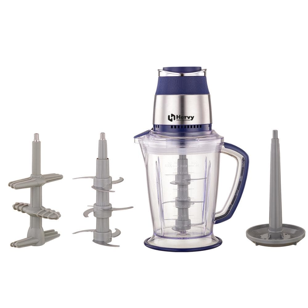 مفرمة هيرفي، 2 لتر، 800 واط، 9 شفرات من الفولاذ المقاوم للصدأ، مضرب كريمة، قشارة ثوم - أزرق، C-002 Hervy C-002