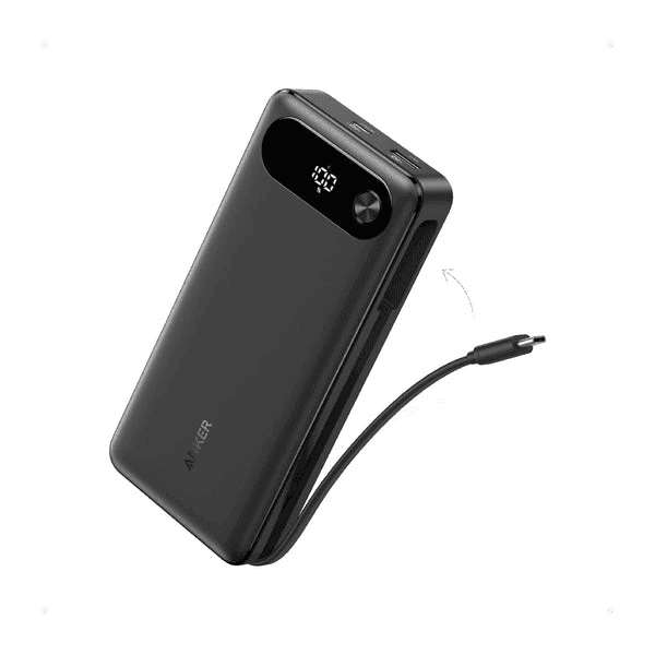Anker Powercore 20k PowerBank, 20000mAh, 2 Ports and Built in USB-C Cable, Black - A1383H11