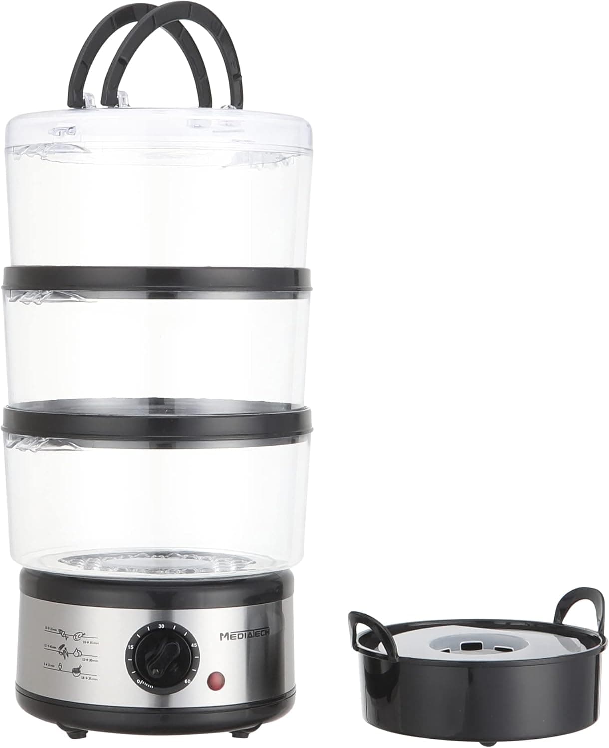 حلة طهي بخار ميديا تك، 3 دور، 500 وات، MTFS88 - اسود فضي