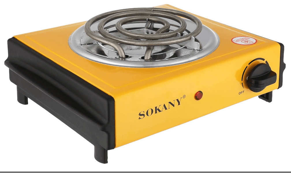 Sokany 1000W Single Electric Hot Plate Burner - Yellow