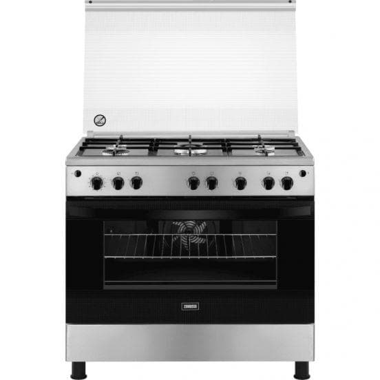 Zanussi SteelMax Gas Cooker, 90 cm, 5 Burners, ZCG923A6XA - Silver Black