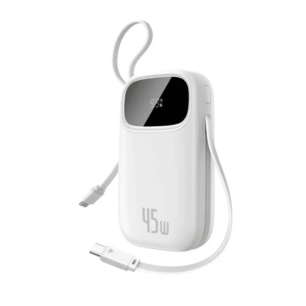 Baseus EnerFill FC31 Digital Display Power Bank With 2 Built-in USB-C Cables 10000mAh, 45W -  Moon White
