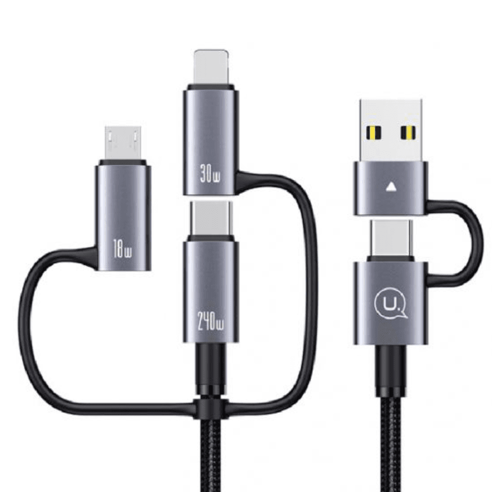 Usams SJ737 Aluminum Alloy Fast Data Charging Cable, 6 in 1, 240W - Black