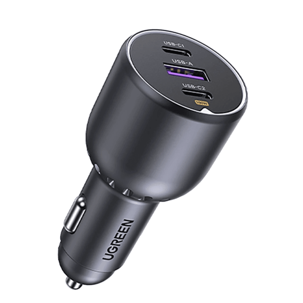 شاحن سيارة سريع ثلاثي المنافذ يوجرين، بقوة 130 واط، EC705 - رمادي