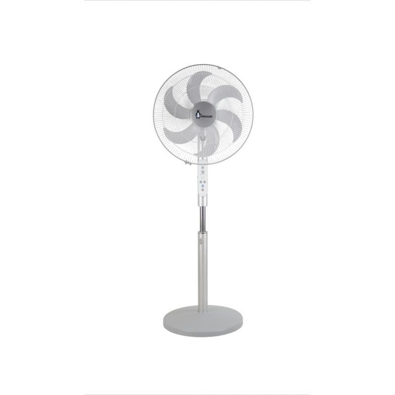 Penguin Breeze Pro Stand Fan, 6 Blades, 18 Inch, Digital with Remote - Silver, PF006