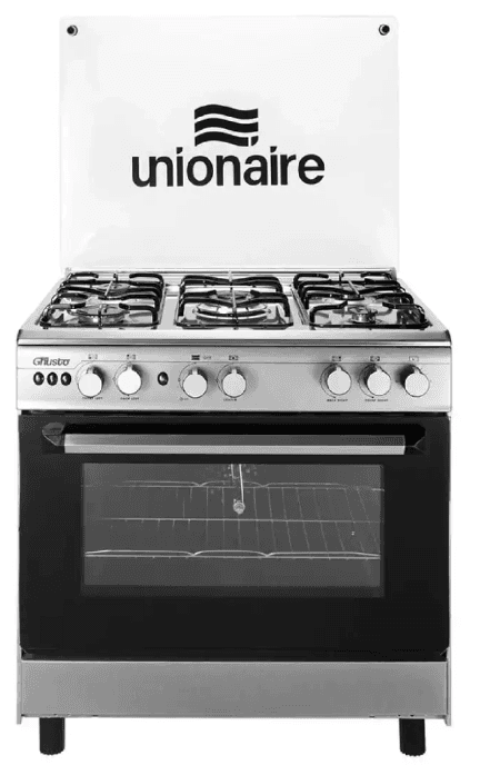 product-Unionaire Gusto Cooker 5 Burners Gas Silver With Fan C69SV-DC-443-ISOF-GU-AL