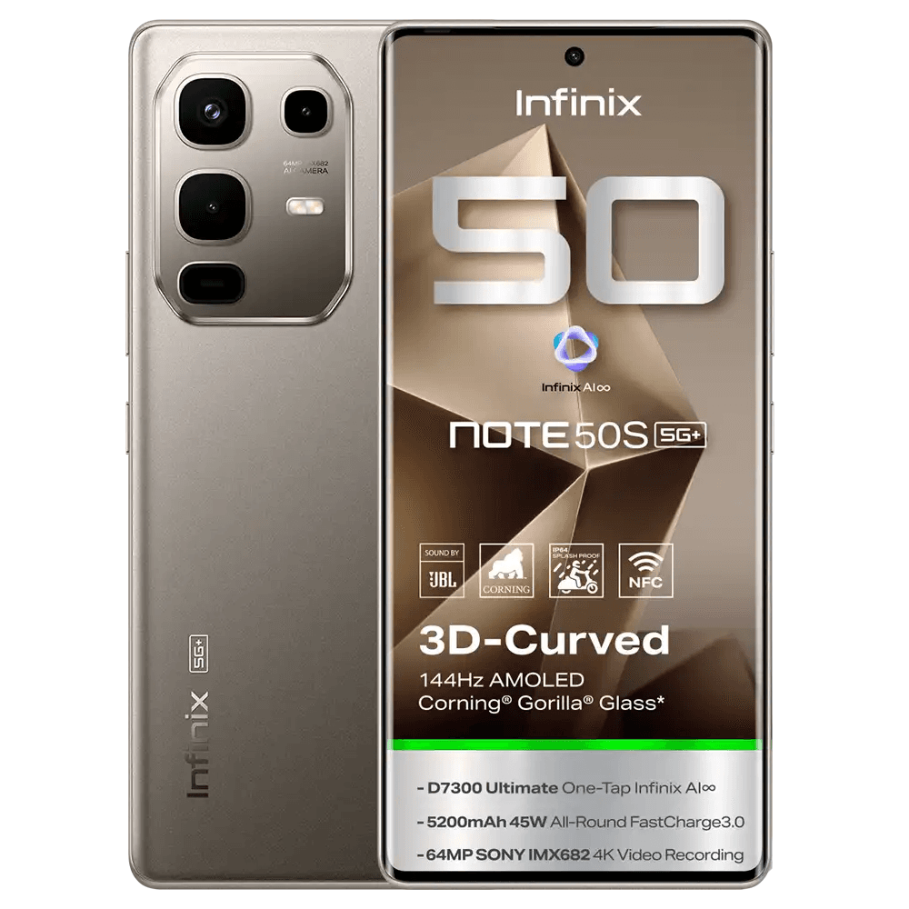 انفنيكس نوت 50S، بشريحتين اتصال، 256 جيجابايت، 8 جيجا رام، شبكة الجيل الخامس - رمادي تيتانيوم 