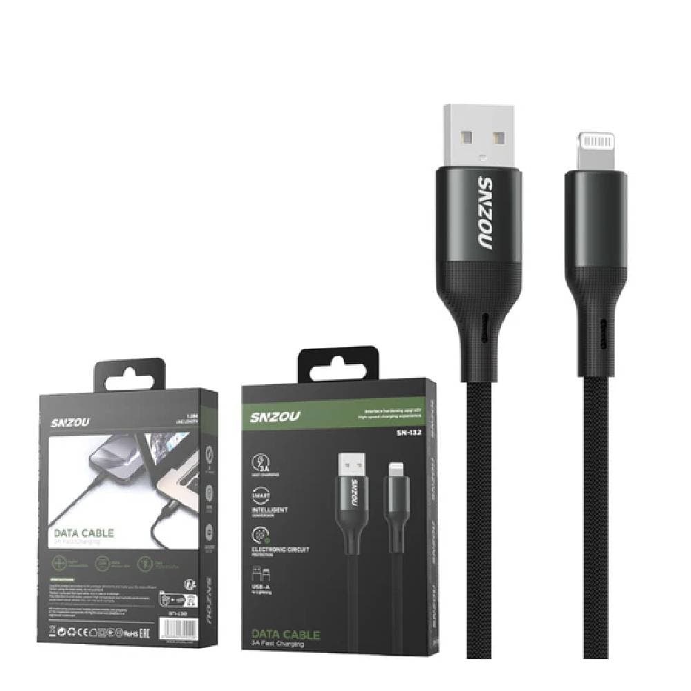 Snzou SN-132 SmartCharge 3A USB-A to Lightning 1m Cable - Black