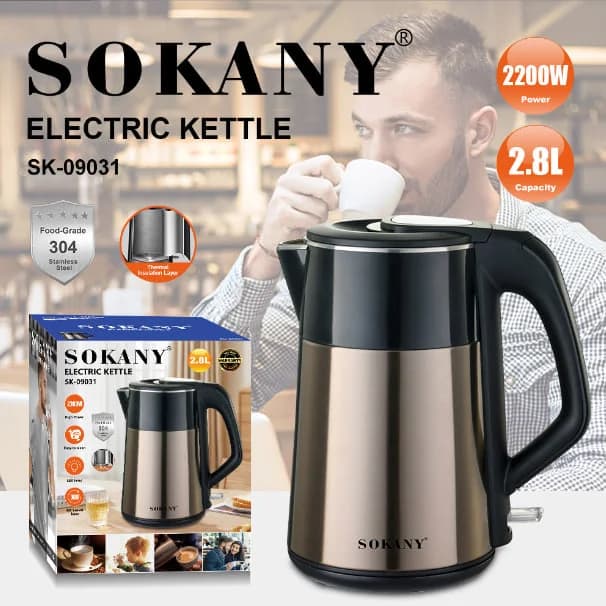 Sokany Kettle, 2.8L, 2200W - Silver