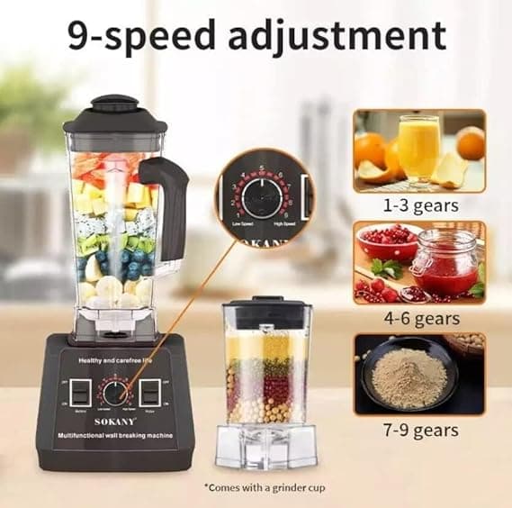 Sokany Electric Blender, 5000 Watt, High Power, SK-666 - Transparent Black