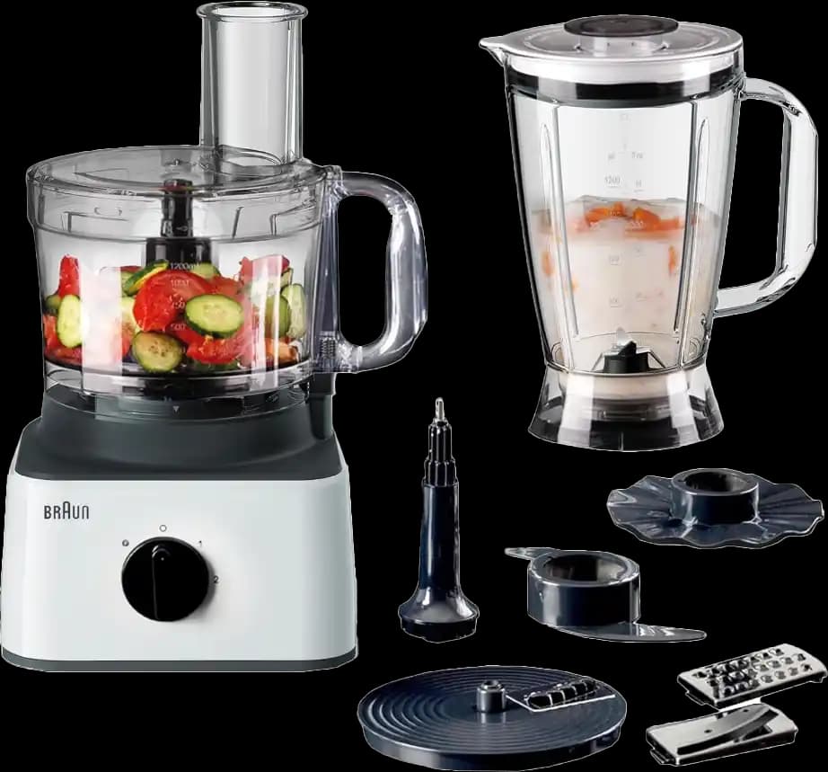 Braun Food Processor 1.2L, Blender 1.8L, 750W, White - FP0145WH