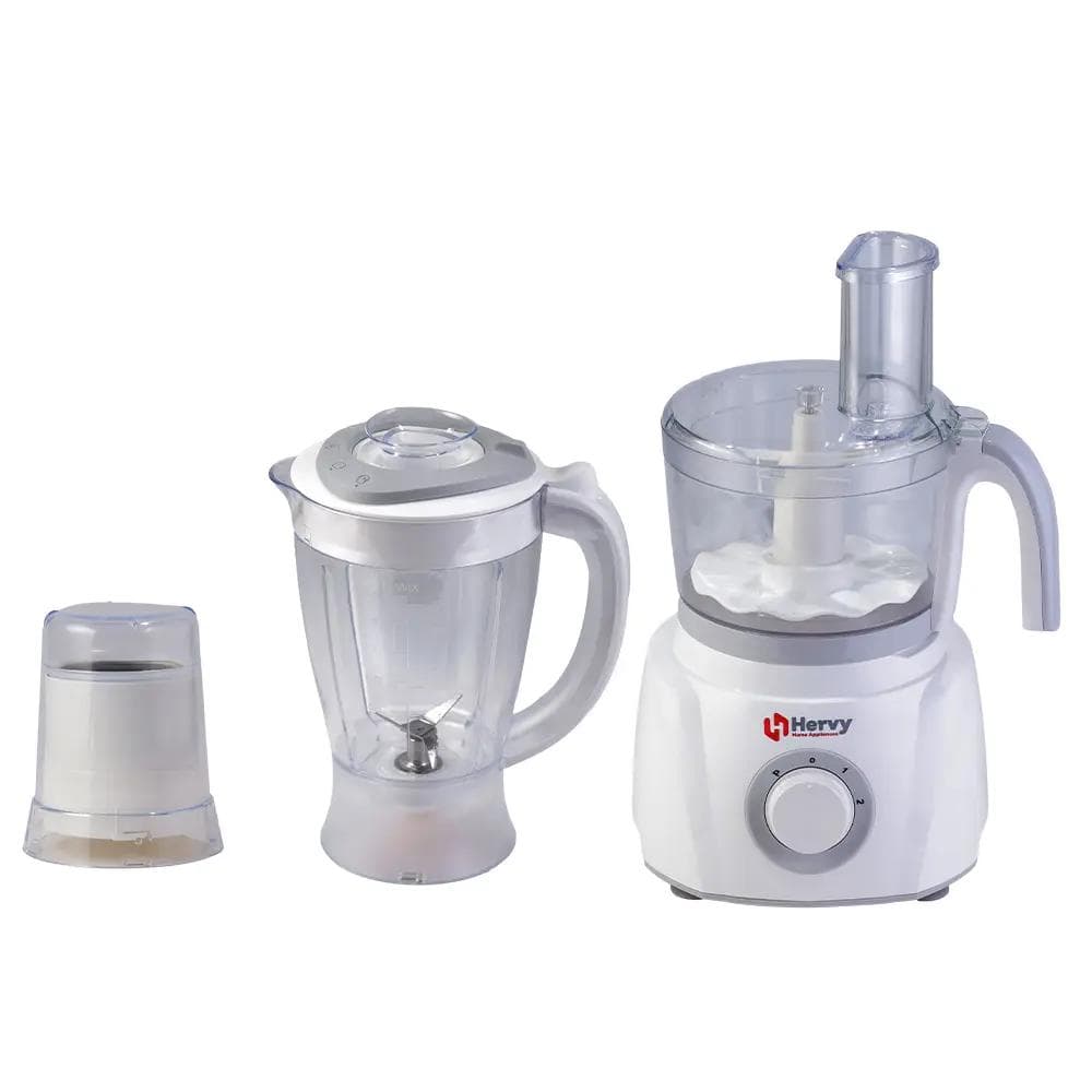 Hervy Multi-Act Food Processor 1000W, 30 Functions, 1.5L Jug, 1L Chopper - White