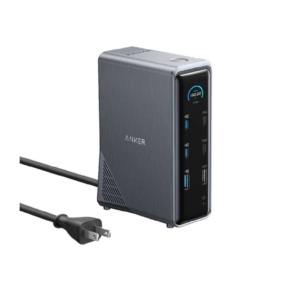 قاعدة شحن أنكر برايم 14 في 1، شاشة مزدوجة 160 واط - رمادي