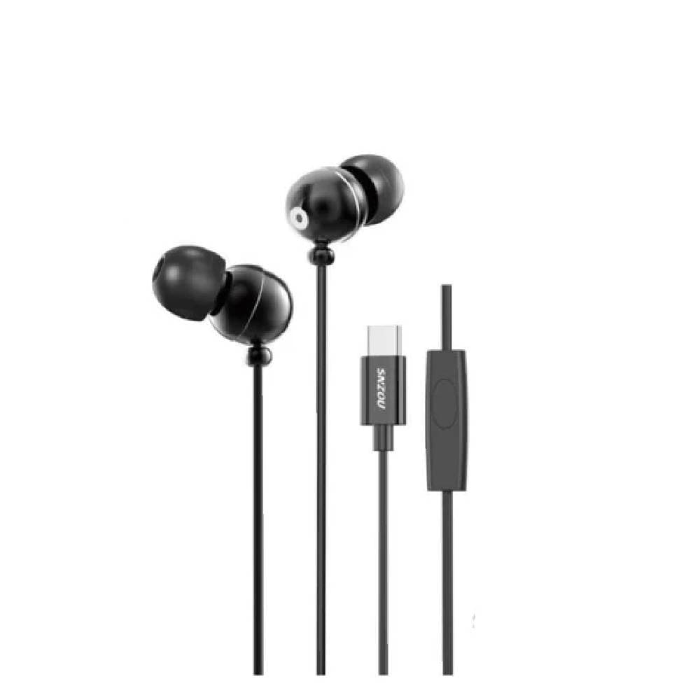 سماعات أذن سلكية من نوع Type-C سنزو طراز SN-006 بتقنية DeepBass مع ميكروفون - أسود
