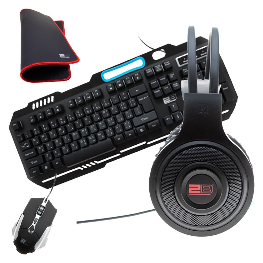 2B (KB344) 4 in 1 Gaming Combo - Wired Metal Back Lightning Keyboard - Mouse-Pad - Wired Mouse and Wired Gaming headphone
