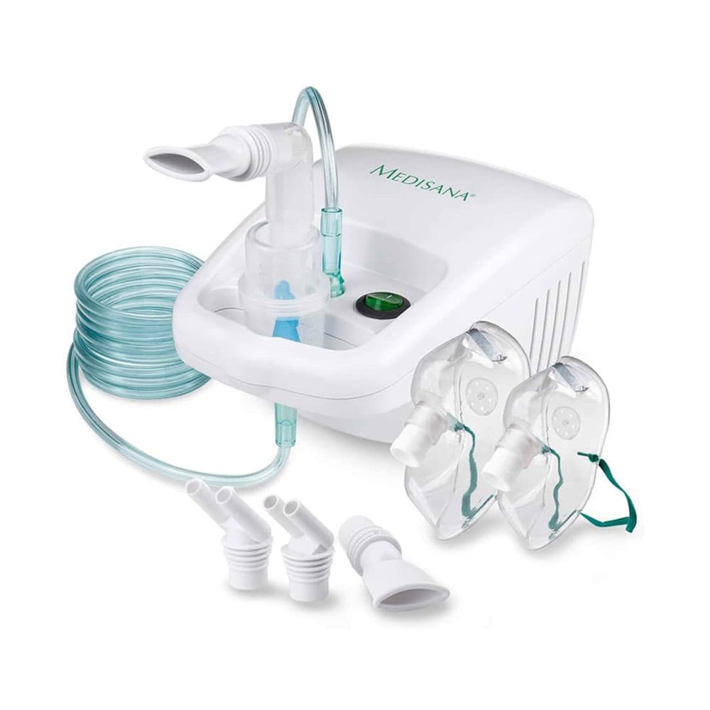 Medisana Compressor Nebulizer Inhaler With Mouthpiece and Mask for Adults and Children, Cold or Asthma with Extra Accessories and Long Tube - White - IN500
