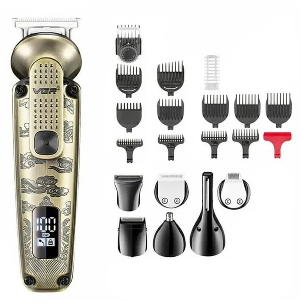 VGR V095 Unisex Dry Clipper & Trimmer 6*1 Wet *Dry Grooming Kit - Multiple Blades for hair cutting – beard detailing – Nose Hair Removal - Gold