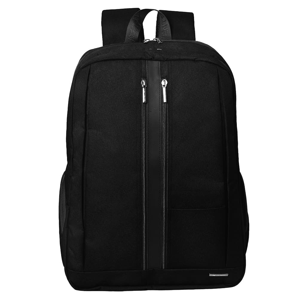 L'AVVENTO (BG73B) Discovery Backpack fit laptops up to 15.6" with Padded Laptop compartment and two Zipper on the Front, Nylon +PU - Black