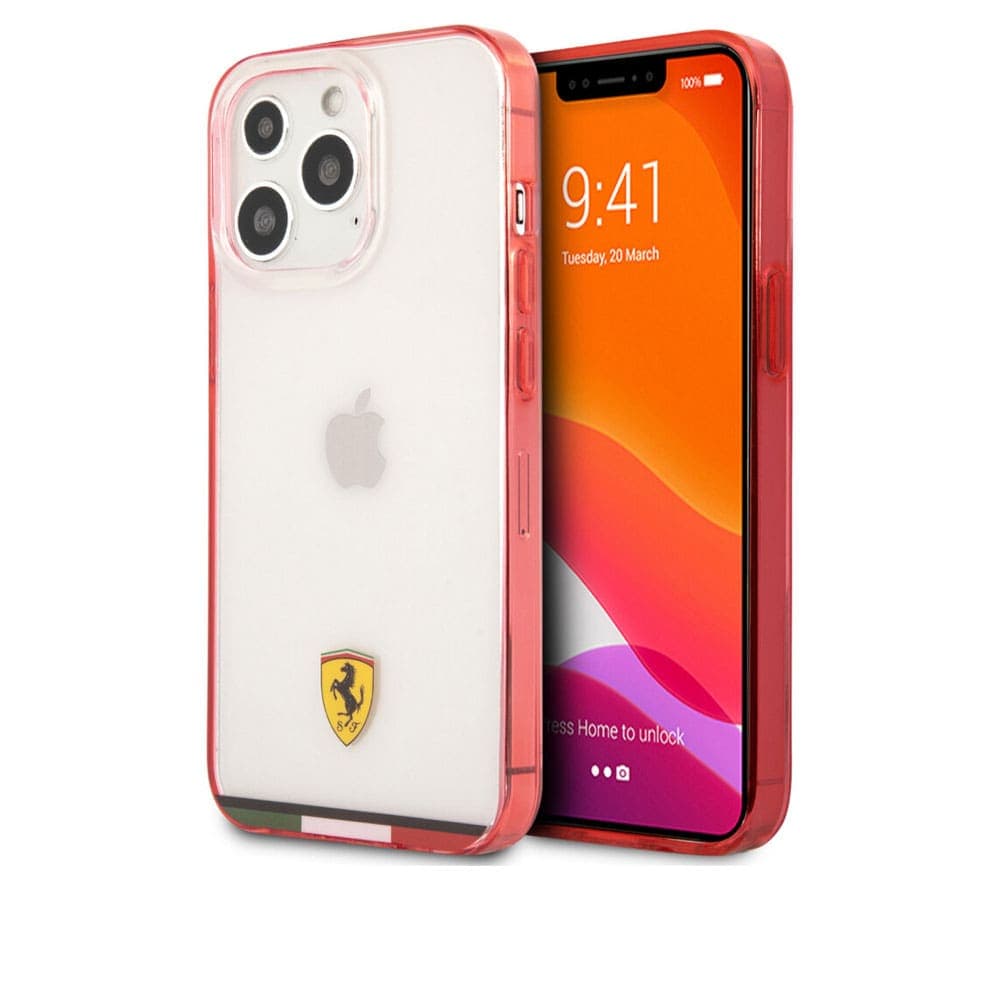فيراري جراب ظهر لهاتف أيفون 13 برو بشعار إيطاليا (6.1) - أحمر