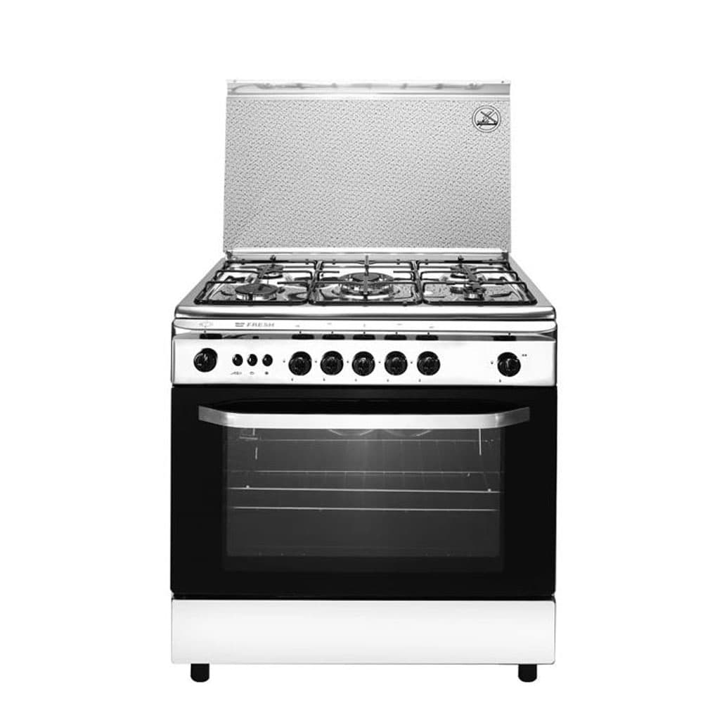 فريش أيطاليانو بوتاجاز غاز 5 شعلة 80 سم أمان مروحة كاست بغطاء زجاجي - فضى* اسود - موديل 17302