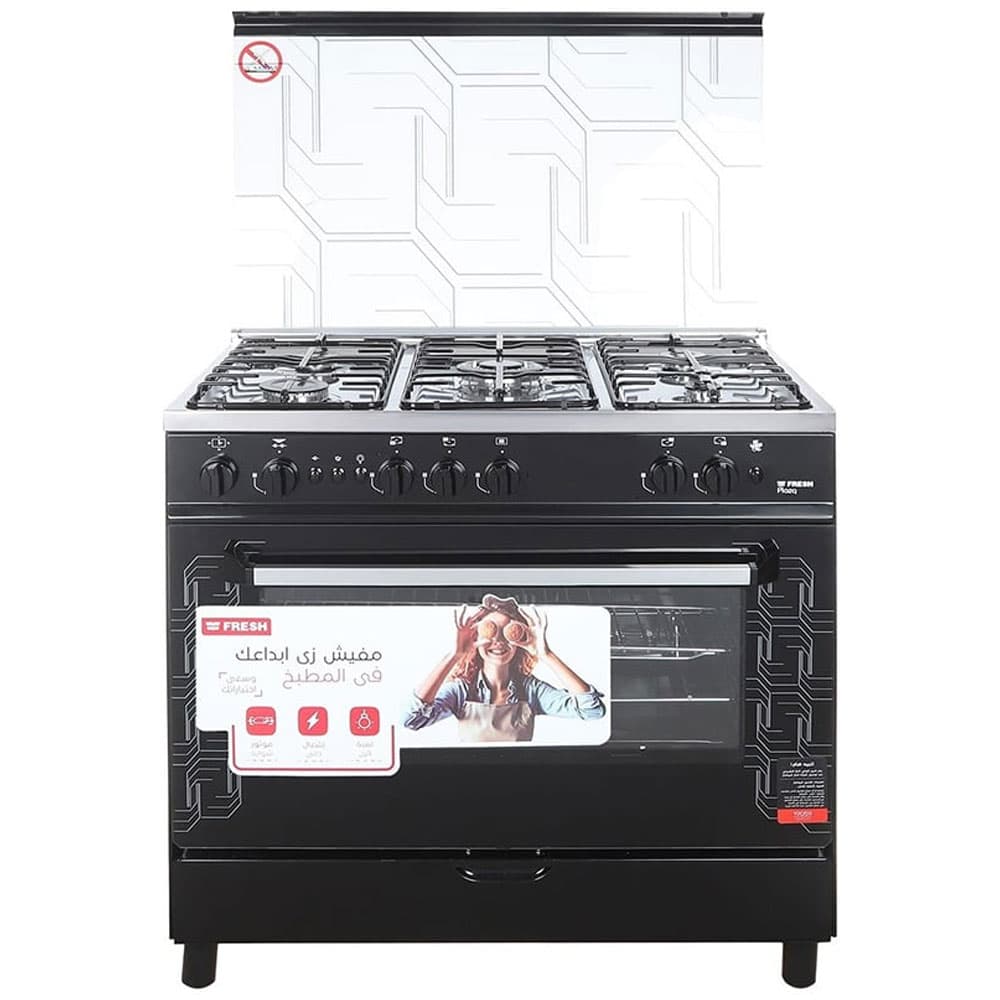 Fresh Plaza Gas Cooker 5 Burners 90 Cm - Black Stainless Steel - 17303
