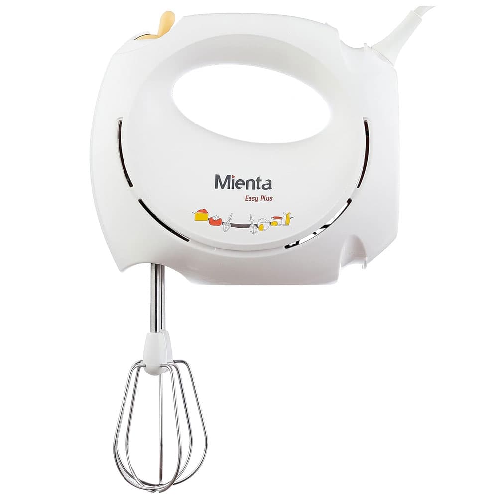 Mienta Hand Mixer Easy Plus 200 Watt - 2 Stainless Steel Whisks - White - Bm1-200W