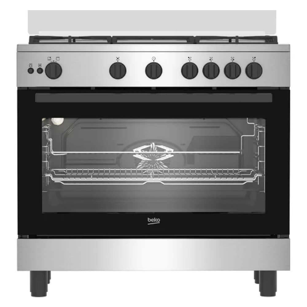 بيكو بوتجاز غاز 90 سم 5 شعلة حوامل حديد زهر ومراوح للتبريد والطهي مع امان كامل - ستانلس ستيل - BGGR 11125 GB