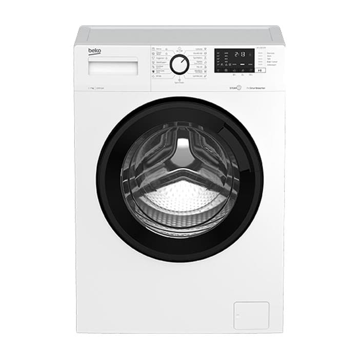Beko Washing Machine 7 KG Front Loading Xpress Inverter Steam - White XL Black Door - WTV 7512 XWCI