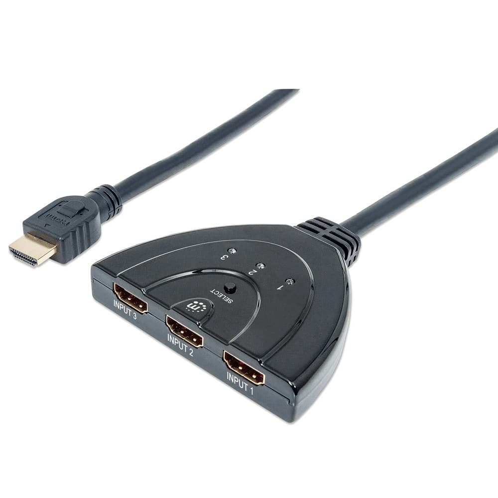 Manhattan 207843 3-port HDMI Switch 1080P Integrated Cable - Black