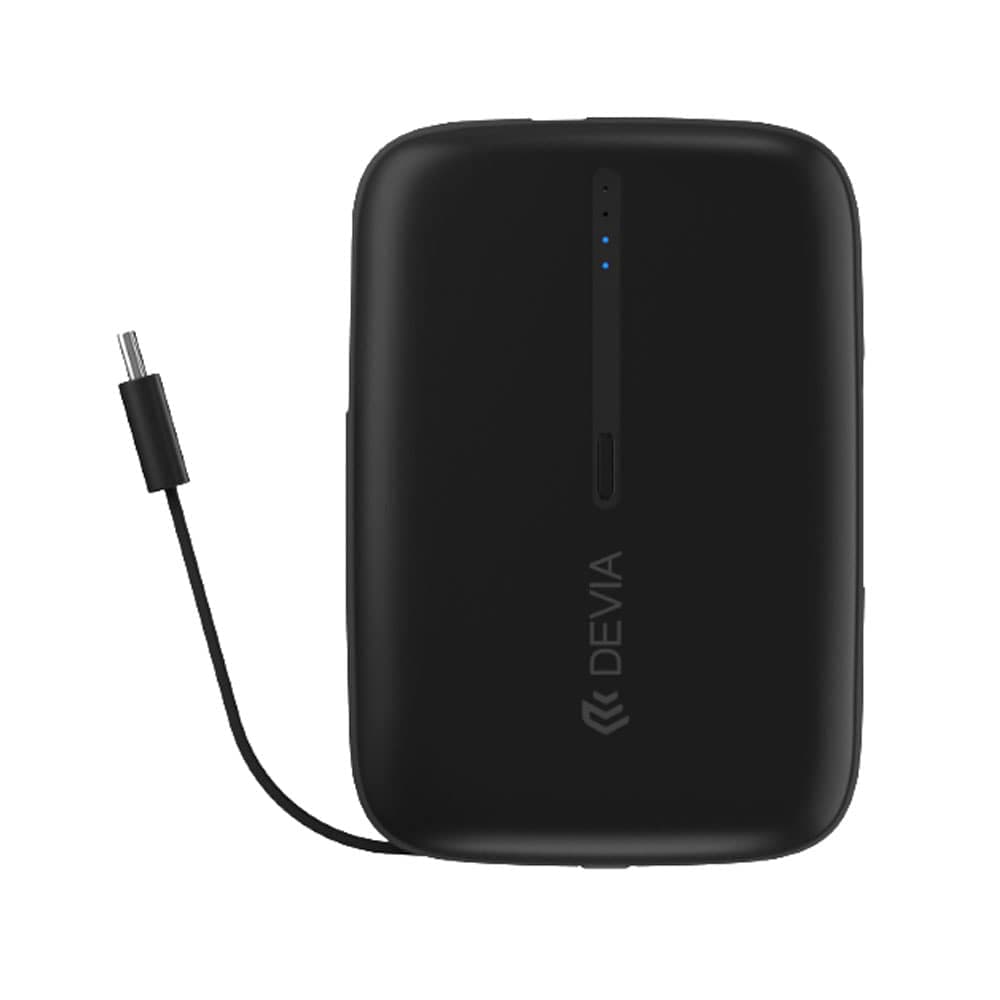 DEVIA Kintone Series Built-in Dual Cable Power Bank 10000mAh Support three devices charging at same time - Black