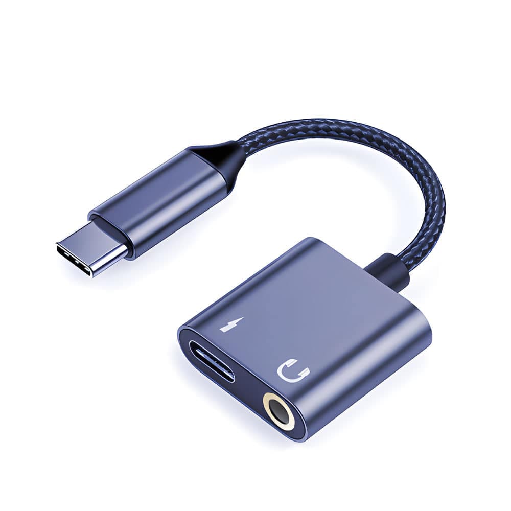 L'AVVENTO (MP324) Converter From USB-C Male To USB-C Female And AUX Female 30cm - Black