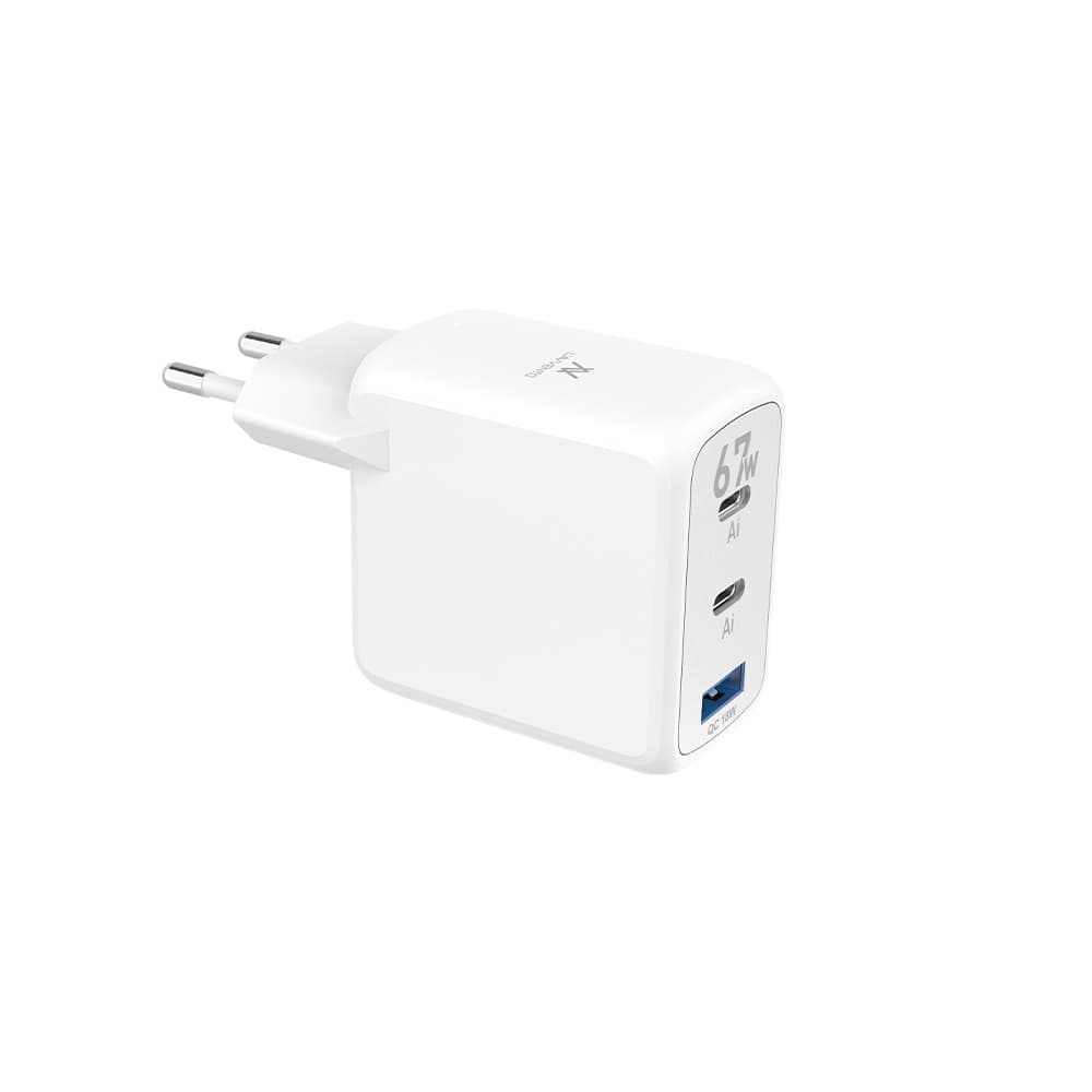 L'AVVENTO (MP565) Charger Mini GaN 67W Power Adapter Dual USB-C & USB-A Ports - White