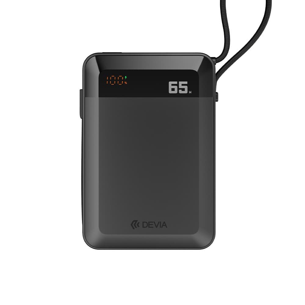 Devia A216 Ultra 4 Power Bank 20000 mAh 65W Built-in Cable & Digital Display - Black