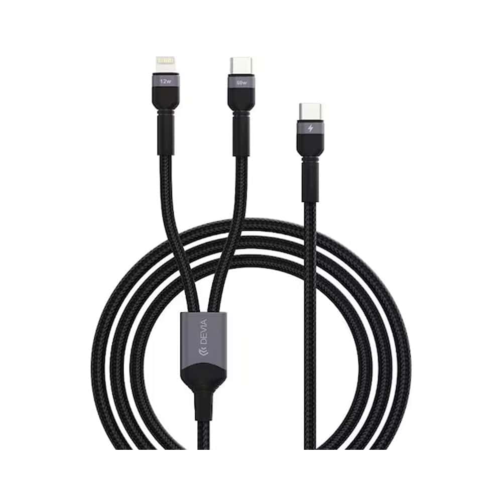 DEVIA EC648 Extreme Speed Series Cable From USB-C To USB-C 60W & Lightning 12W - 1.2M - Black