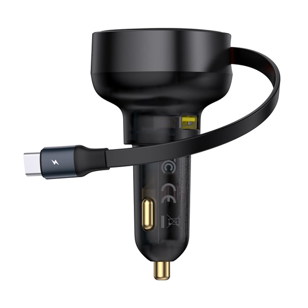 Baseus Enjoyment Pro Car Charger Type-C + Retractable Type-C Cable 60 W - Cluster Black