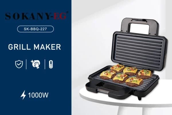 Sokany 1000W Black and Silver Sandwich Maker