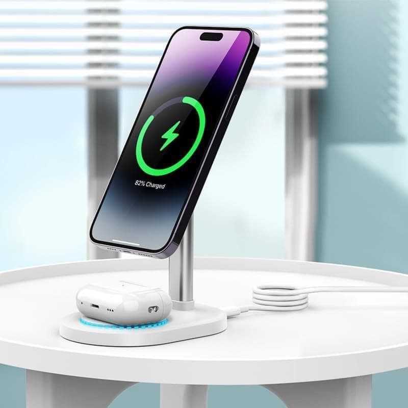 Recci 2-in-1 Magnetic Wireless Charger and Stand, 15W - White, RCW-32
