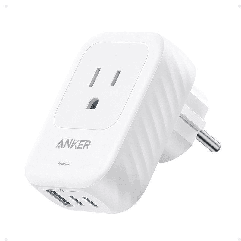 Anker 5 In 1 Dual AC Outlet + USB-A + Dual USB-C Adapter, 15 Watt, 5 Ports, White - A92A2321