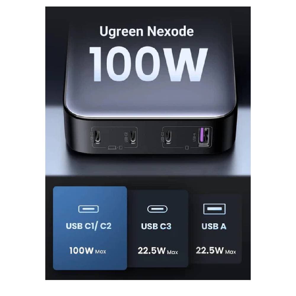 Ugreen Nexode 4-Port PD Gan Fast Charger 100w Desktop, CD328 - Black