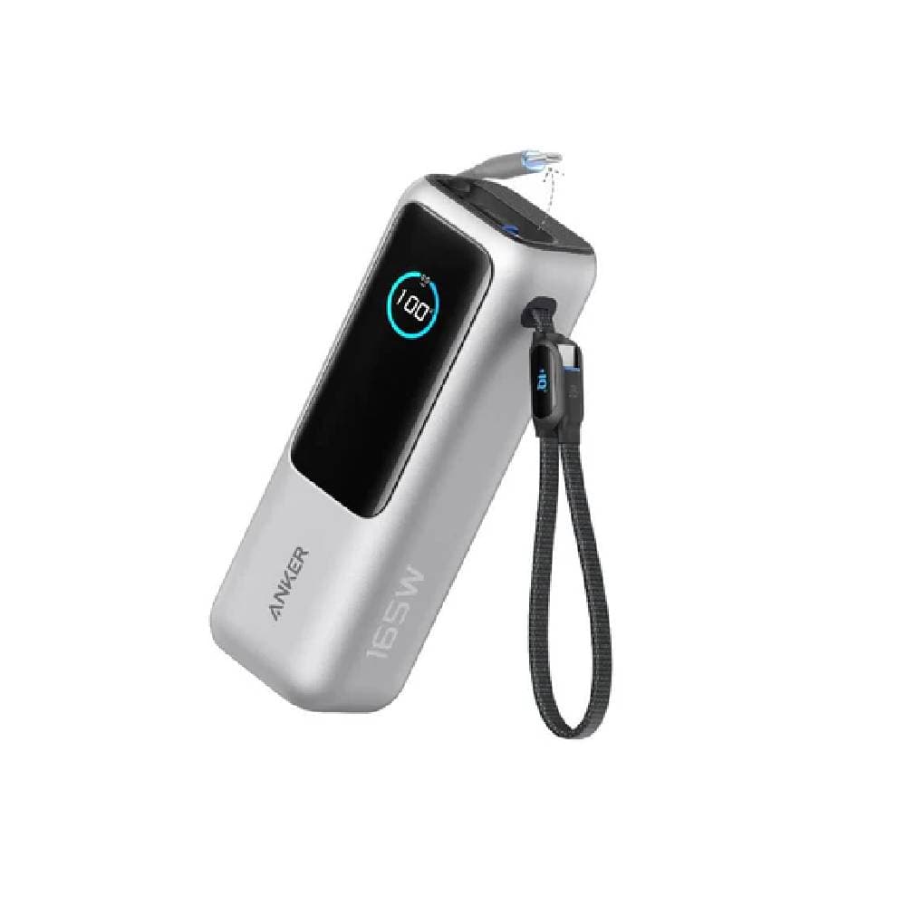 Anker Zolo Power Bank 25K, 165W, Built-In and Retractable Cables - Silver