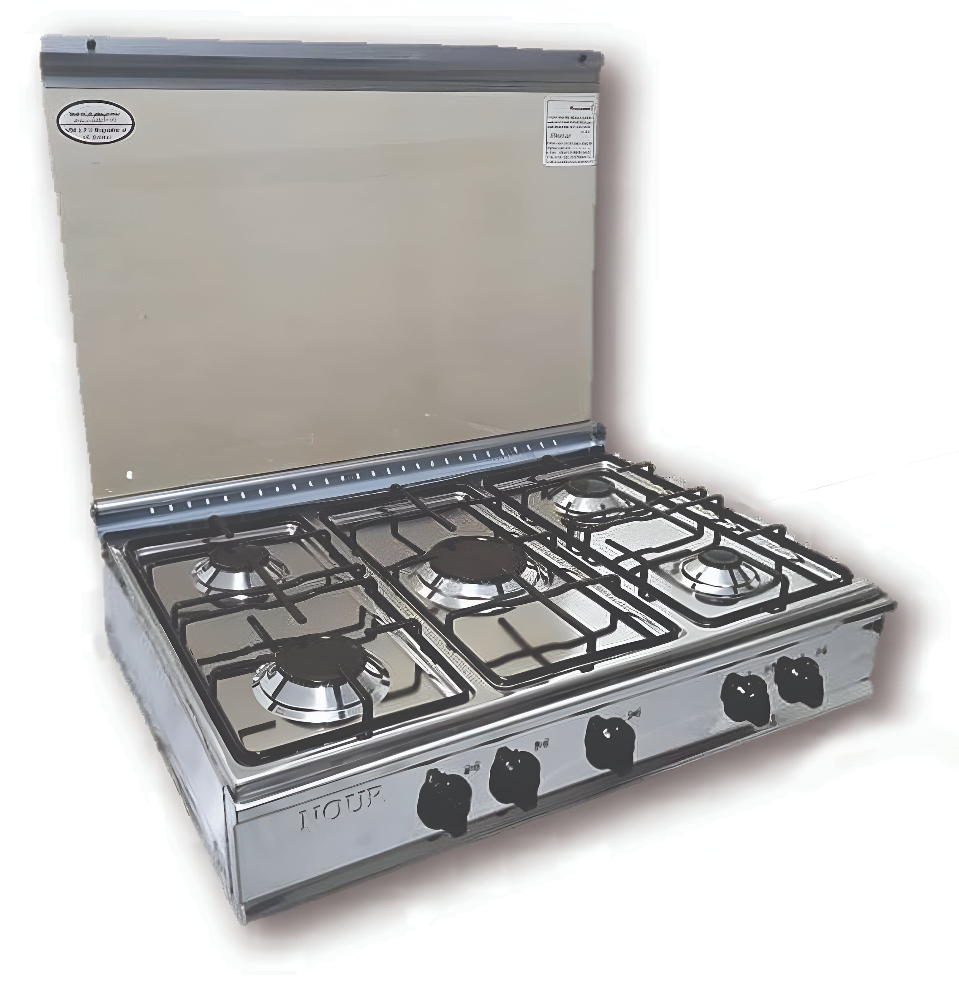 Nour Flat Cooker, Stainless Steel, Self-Ignition, 5 Burners, 60x80 - Silver