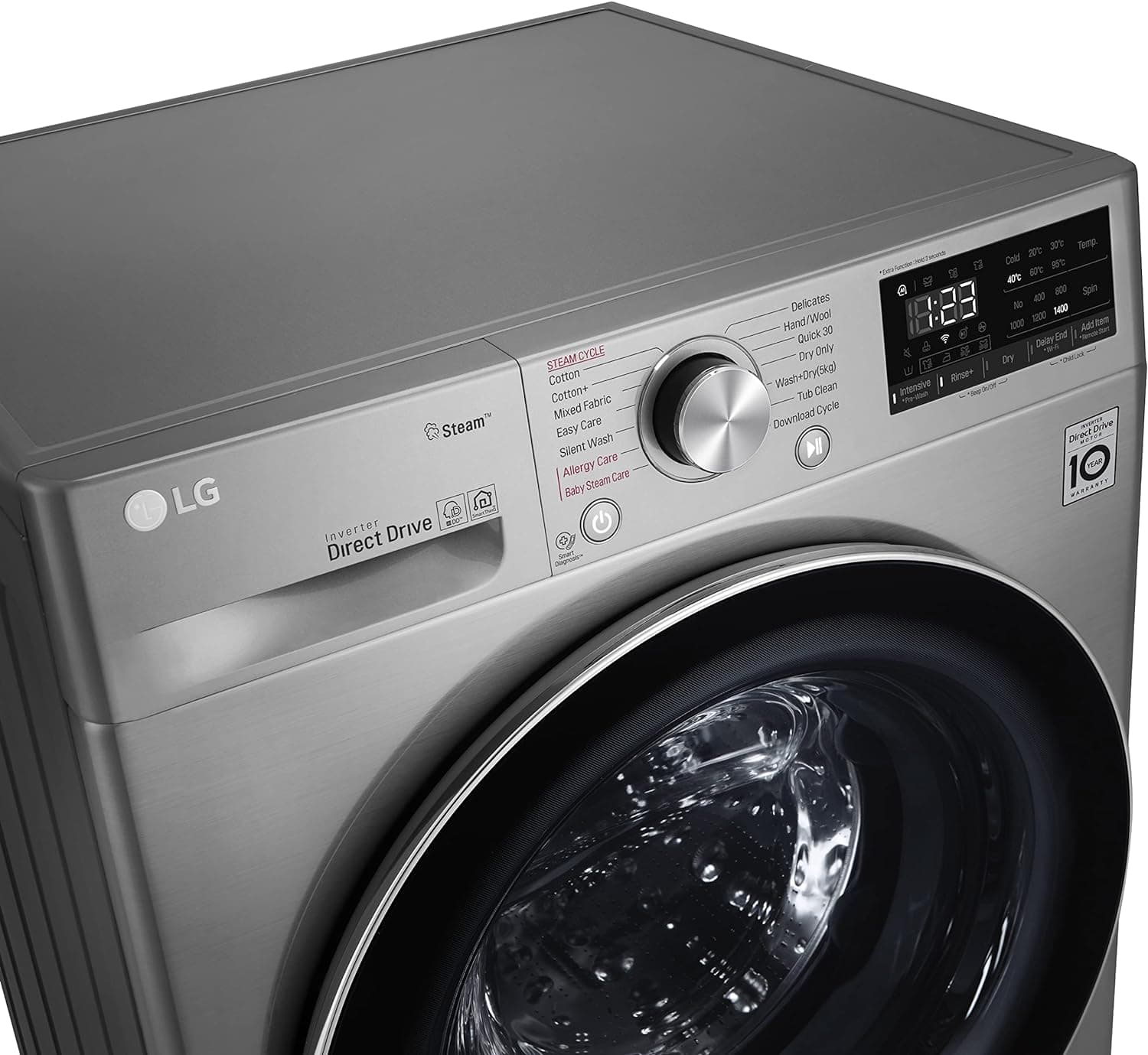 LG I Vivace Front Load Automatic Washer, AI DD technology, 8 Kg - Silver, F4R5TYG2T