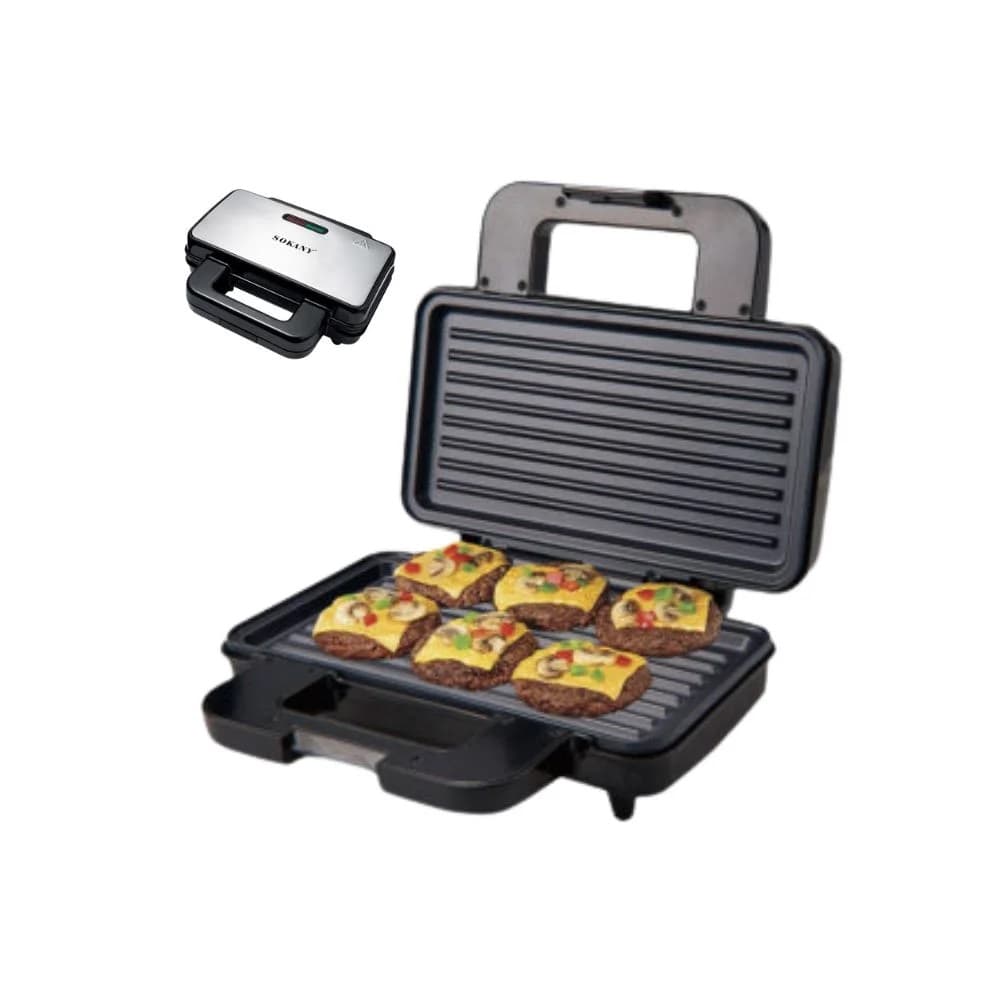 Sokany 1000W Black and Silver Sandwich Maker