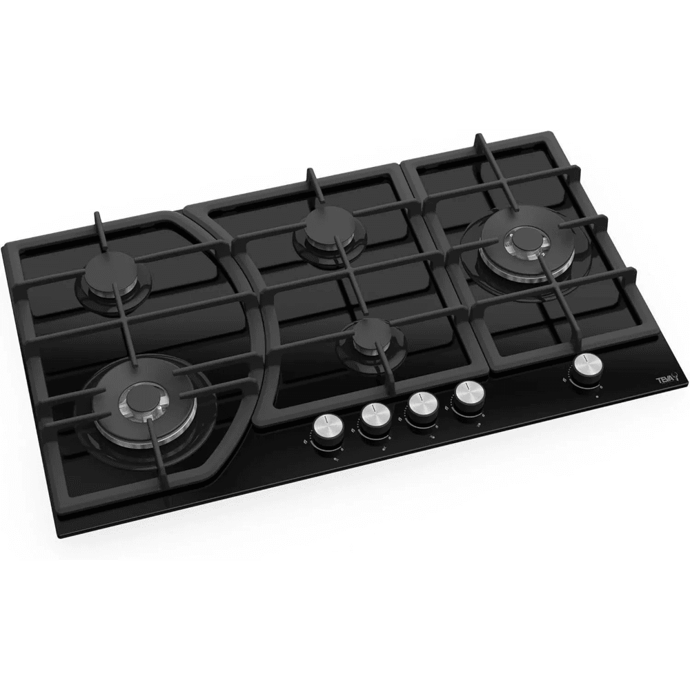 Teva Built-in Hob, 90 cm, 5 Burners, Glass, BF185W - Black