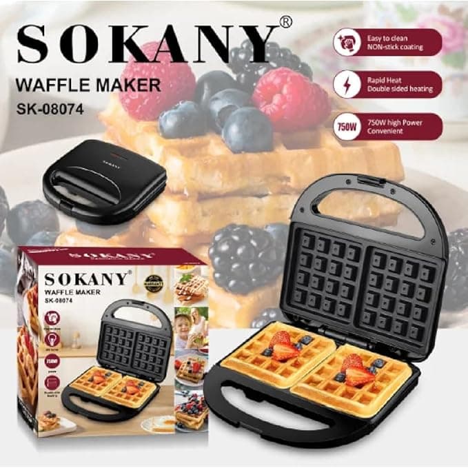 Sokany 2000W High-Power Black Sandwich Maker for Quick Grilling