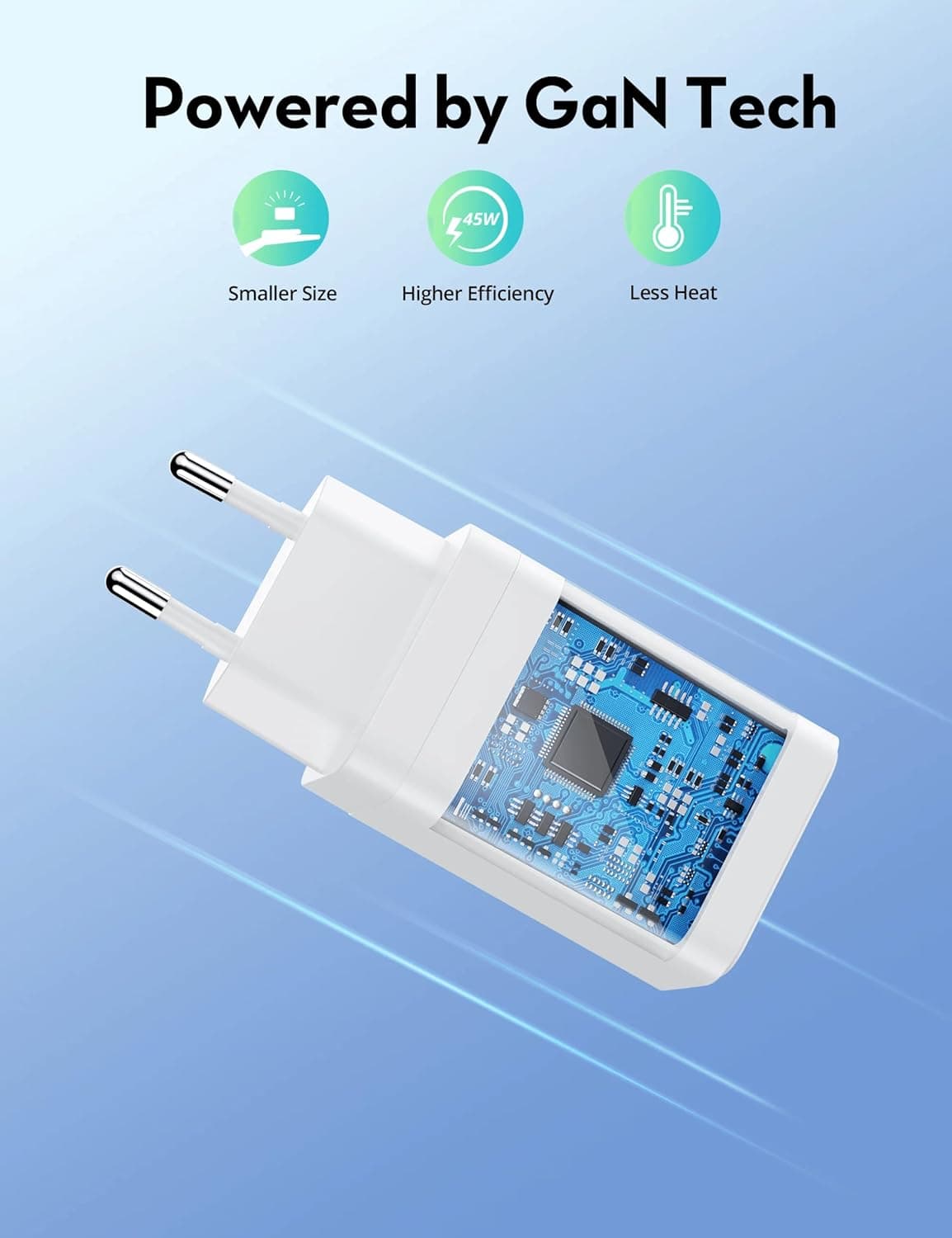 RavPower USB-A + USB-C Wall Charger, 45 Watt, 2 Ports, White - RP-PC171