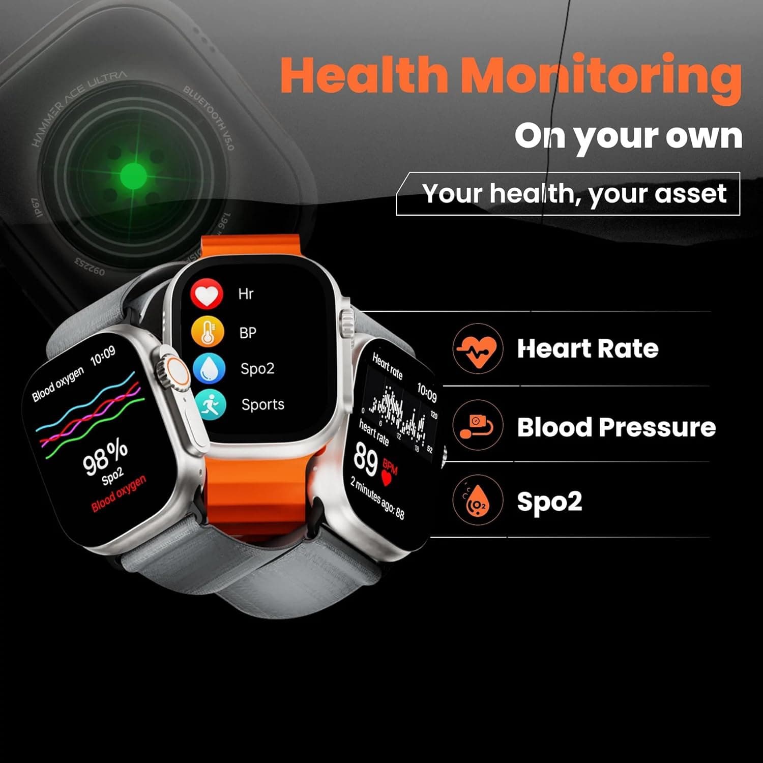 W&O X8+ Ultra Silicone Smart Watch, 2.08 Inch - Off White