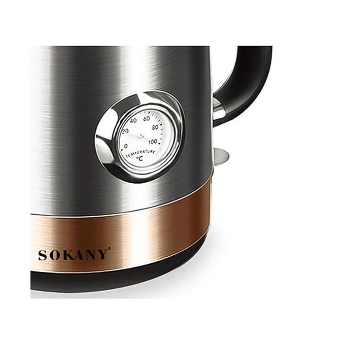 Sokany Stainless Steel Electric Kettle with Gauge, 1.7L, 2200W, Silver