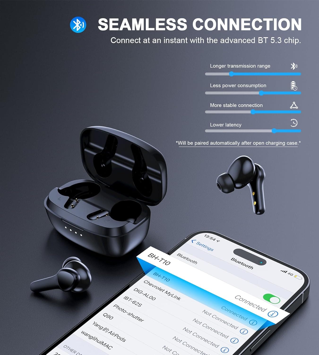 Choetech Choebuds Pro In-Ear Earbuds With 6 Mics, Noise Cancellation, Up to 24 Hours, Black - BH-T10
