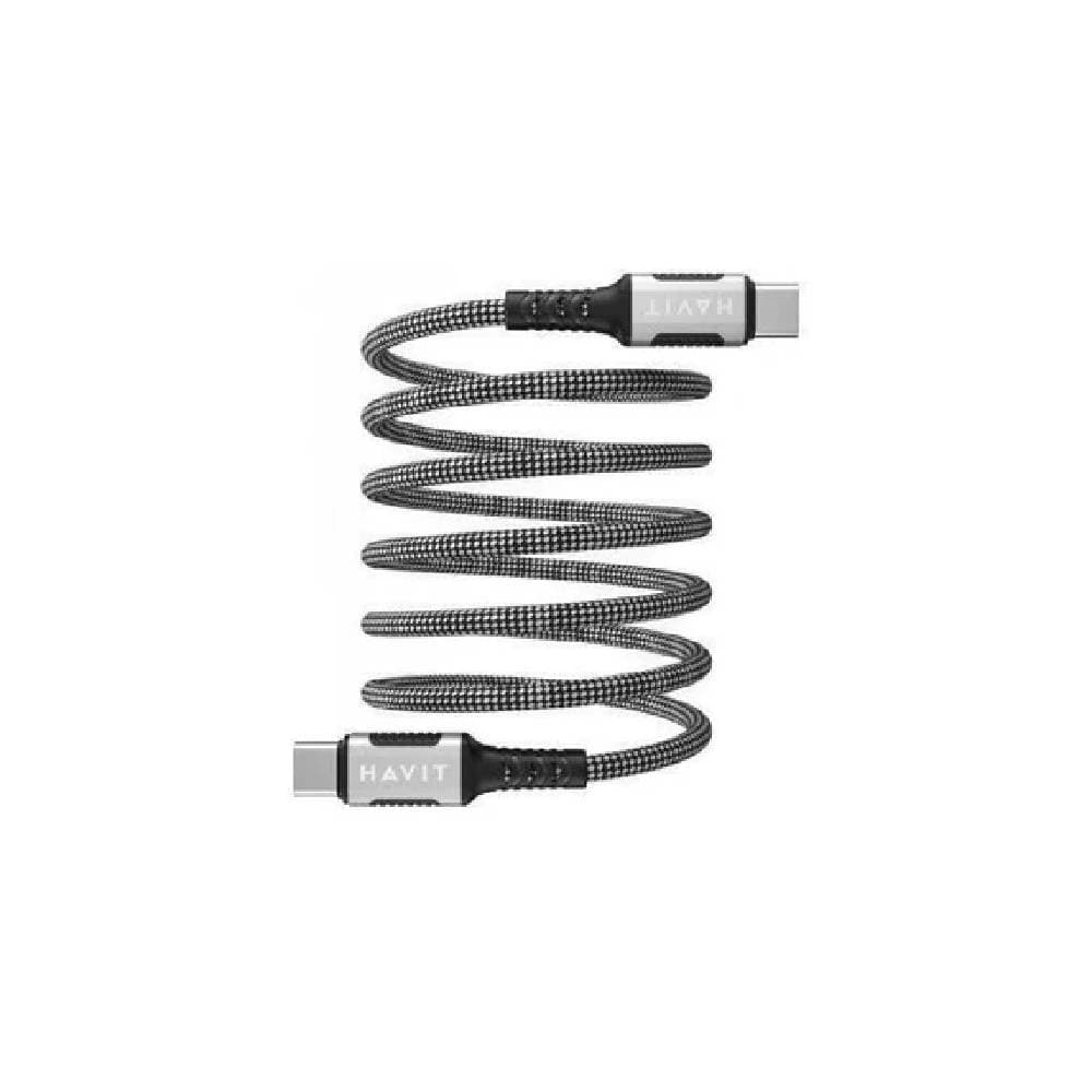 كابل مغناطيسي من نوع USB-C إلى USB-C هافيت، 60 واط، 1 متر، CB6297 - أسود